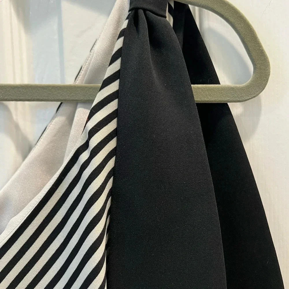 J3. Halston Heritage Striped One-Shoulder Asymmetric Cocktail Dress, Black/White - Picture 6 of 10